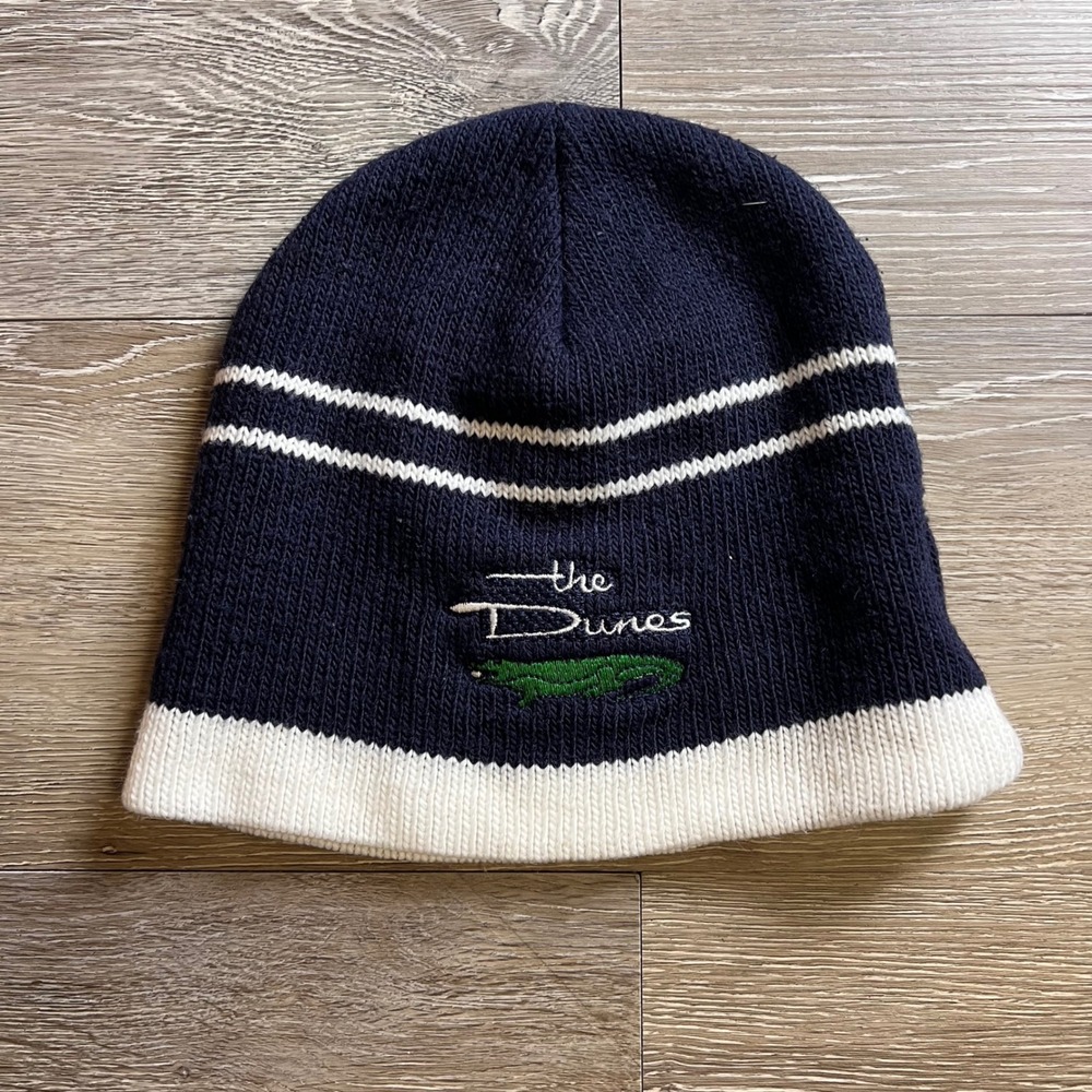Vintage y2k Beanie Unisex OS Navy Blue The Dunes Alligator Striped Knit Hat